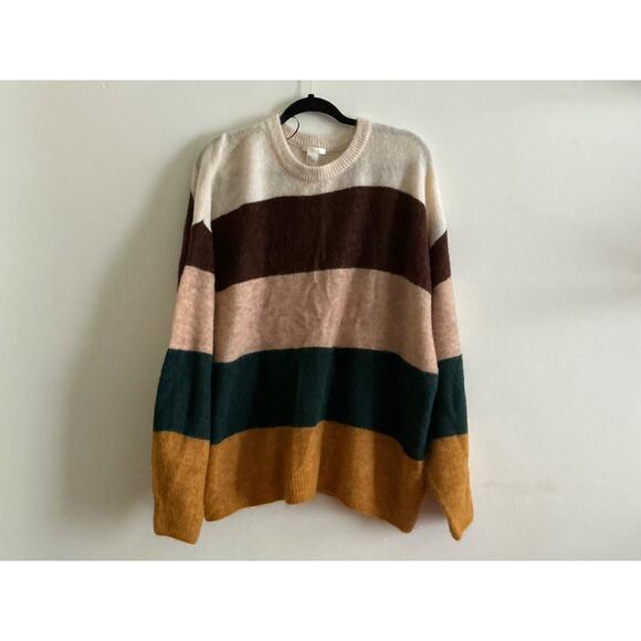 H&M Colorblock Striped Wool Sweater Size Large Mohair Wool Blend - Picture 1 of 8